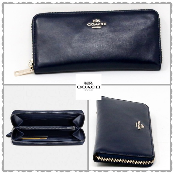 Coach Handbags - Coach Accordian Leather Zip Wallet Navy